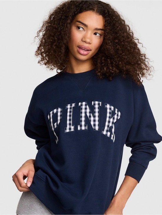 PINK Victoria's Secret Tops - NWT, PINK Victoria's Secret Navy Pullover with Plaid Logo, Size Small